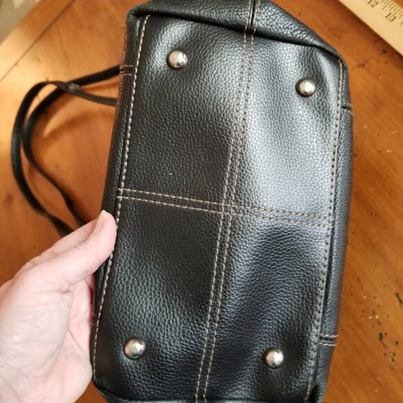 Vtg Tignanello Black Pebbled Leather Convertible Bag Tote Crossbody Bucket - Picture 5 of 15